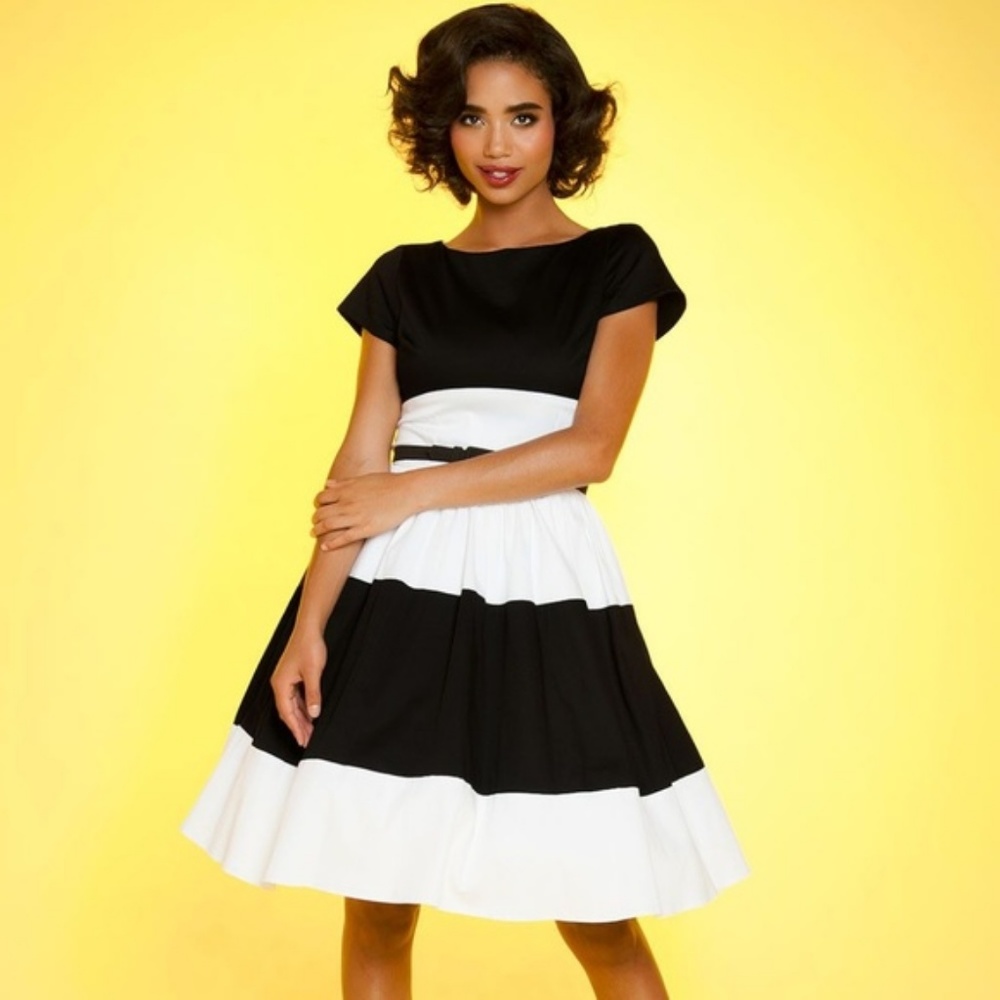 Pinup Girl Clothing Black White Amanda Swing Dress